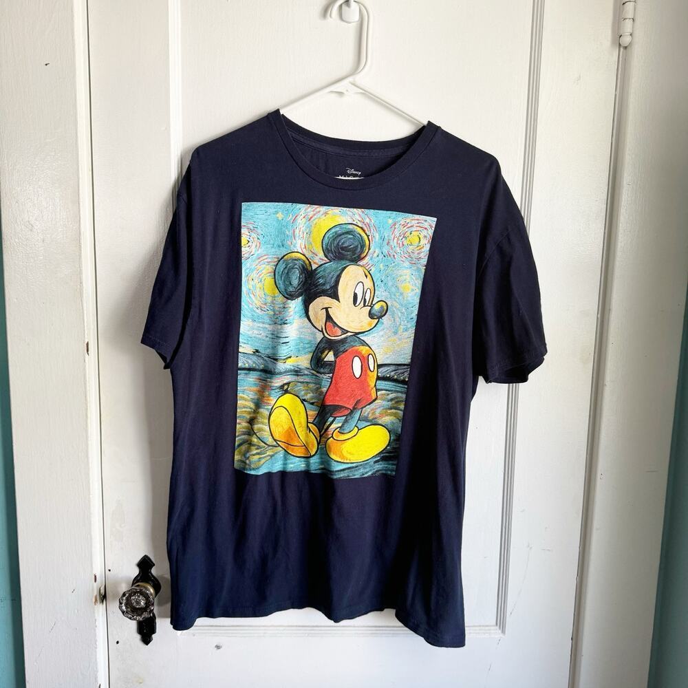Disney Mickey Mouse Van Gogh Starry Night Navy Short Sleeve T-Shirt Size XL